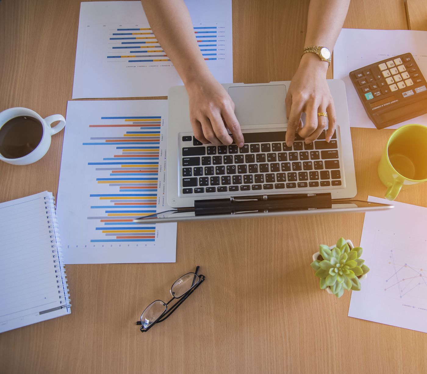Financial charts on a desk